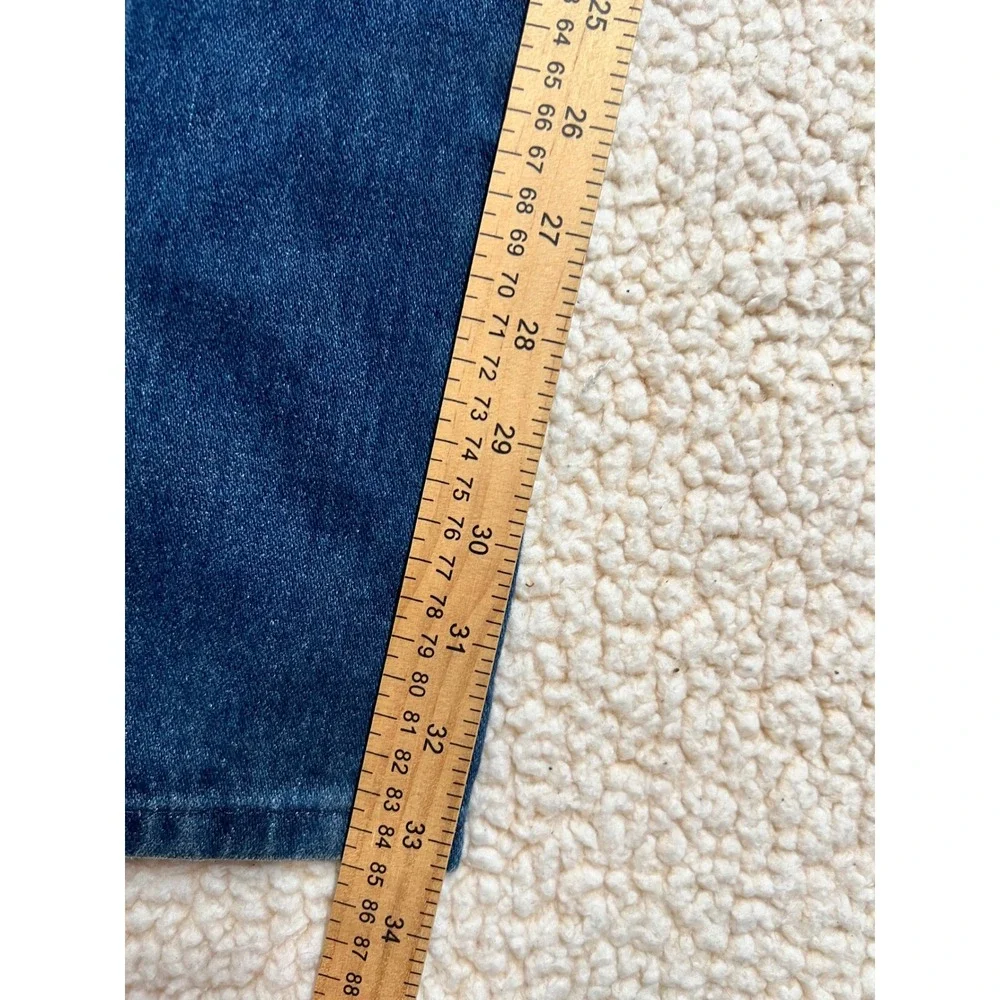 VTG 70s High Waisted Straight Leg Denim Jeans Dark Wash Contrast Stitch 32x33 - Picture 7 of 12